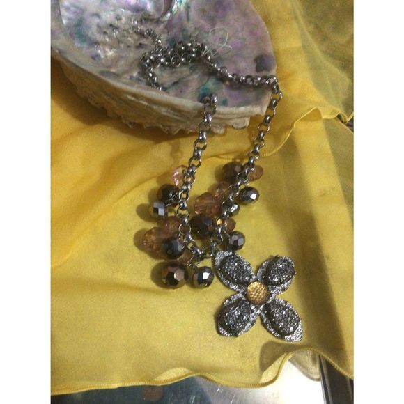 NWT New Bohemian Flower Beaded Necklace Silver & Gold Chunky Chain 20” - Picture 11 of 16